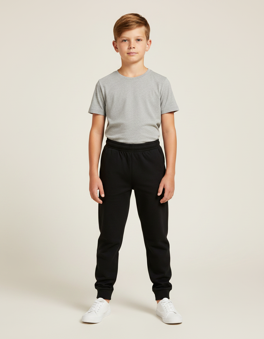 Pantalon Noir Jogging Enfant Coton Sport Décontracté - Molleton
