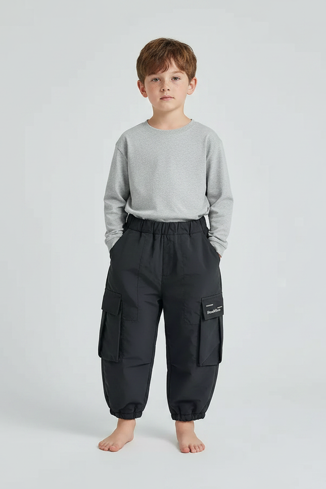Pantalon Noir Cargo Molletonné Ample Confortable Enfant
