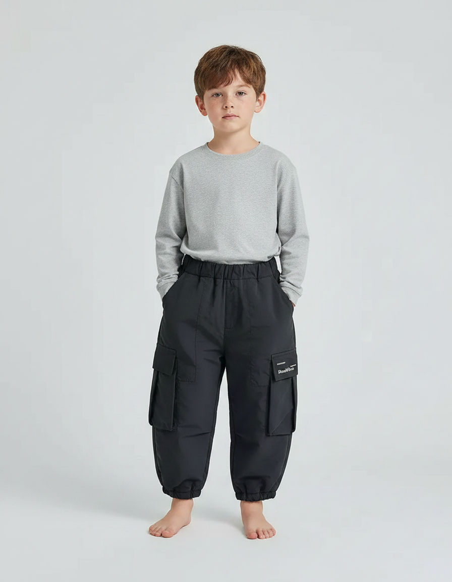 Pantalon Noir Cargo Molletonné Ample Confortable Enfant