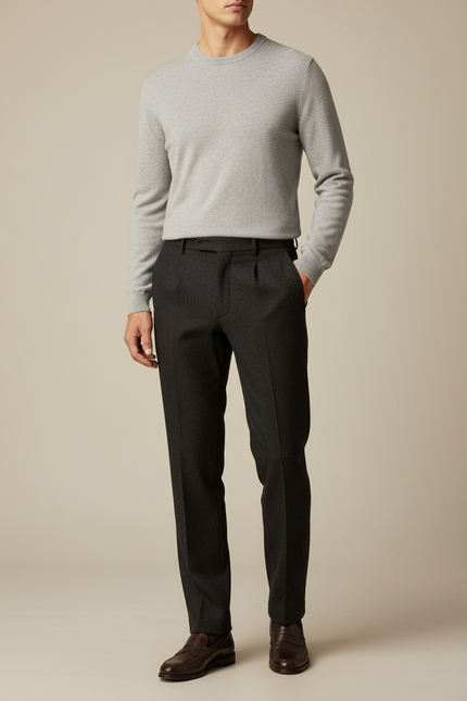 Pantalon Noir Droit Laine Élégant Habillé Homme