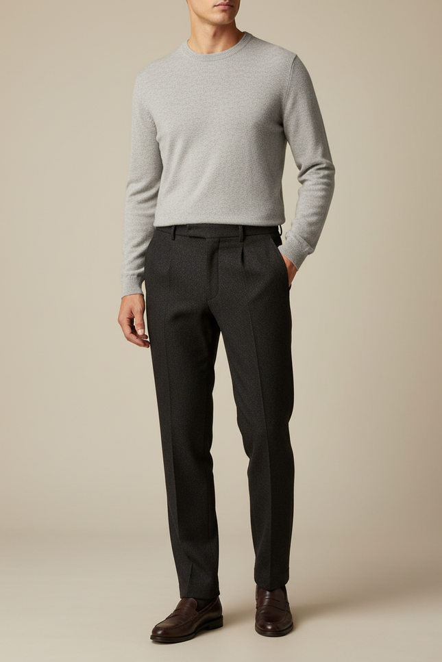 Pantalon Noir Droit Laine Élégant Habillé Homme