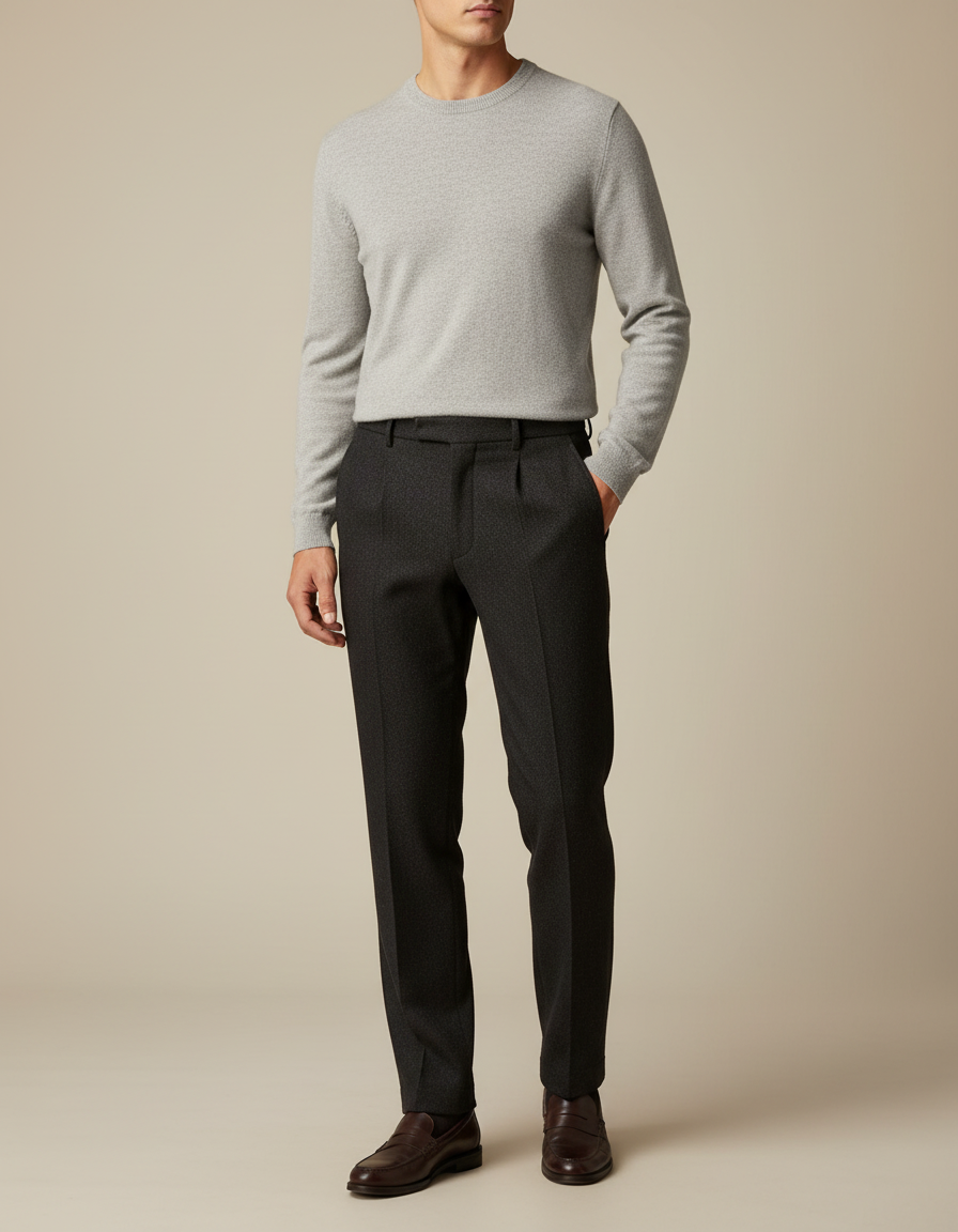 Pantalon Noir Droit Laine Élégant Habillé Homme