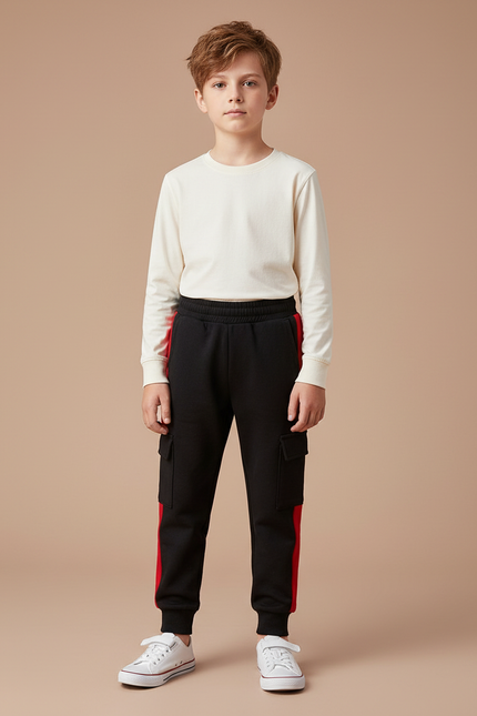 Pantalon Noir Bande Laterale - Molleton