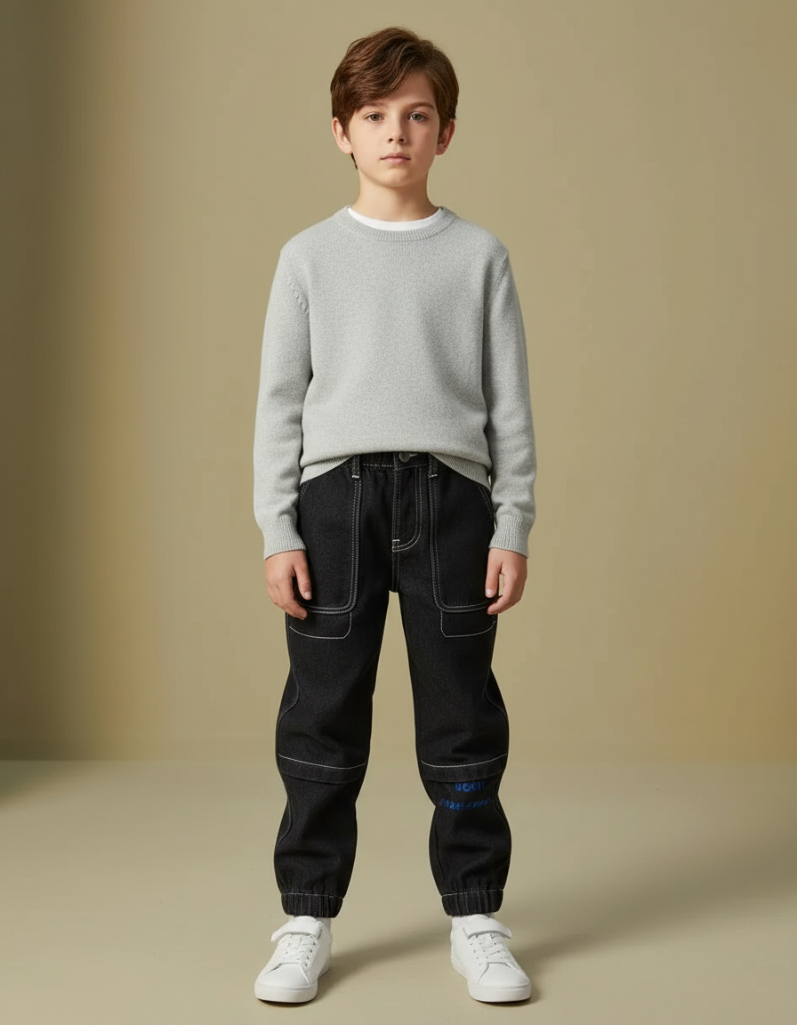 Pantalon Cargo Noir Couture Blanche - Jean