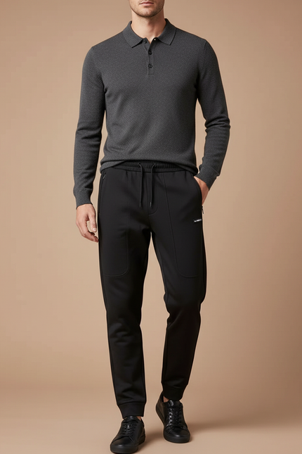 Pantalon Noir Cordon Ajusté Jogging Décontracté Homme - Molleton