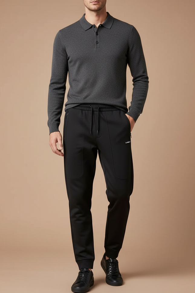 Pantalon Noir Cordon Ajusté Jogging Décontracté Homme - Molleton