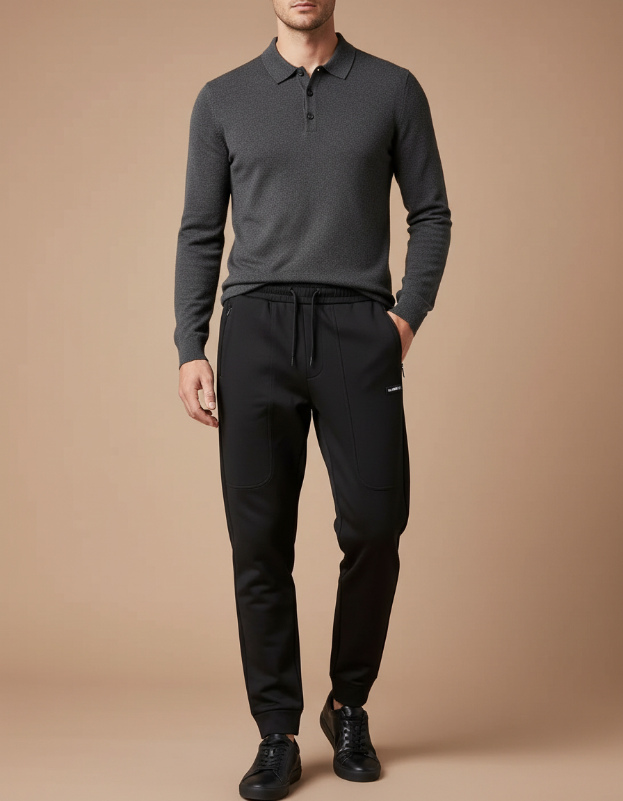Pantalon Noir Cordon Ajusté Jogging Décontracté Homme - Molleton