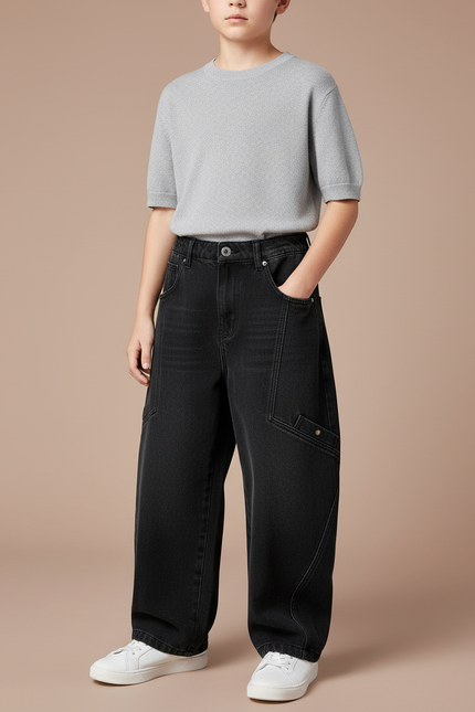 Pantalon Noir Ample Décontracté Enfant Garçon - Jean