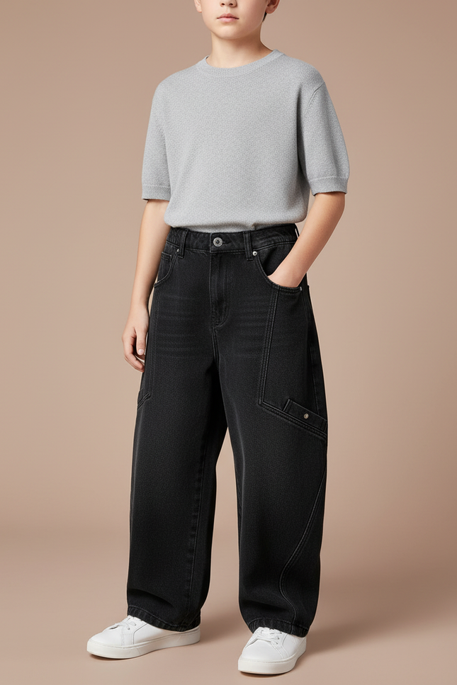 Pantalon Noir Ample Décontracté Enfant Garçon - Jean