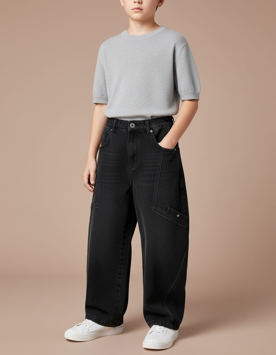 Pantalon Noir Ample Décontracté Enfant Garçon - Jean