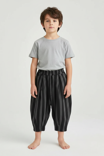 Pantalon Lin Noir Garcon - Imprimé
