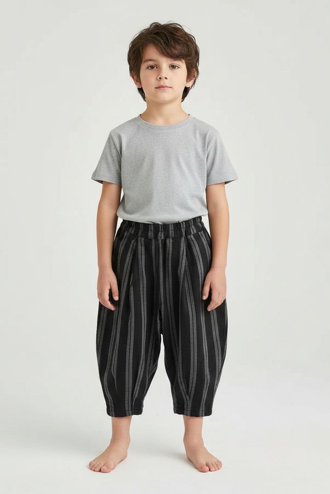 Pantalon Lin Noir Garcon - Imprimé
