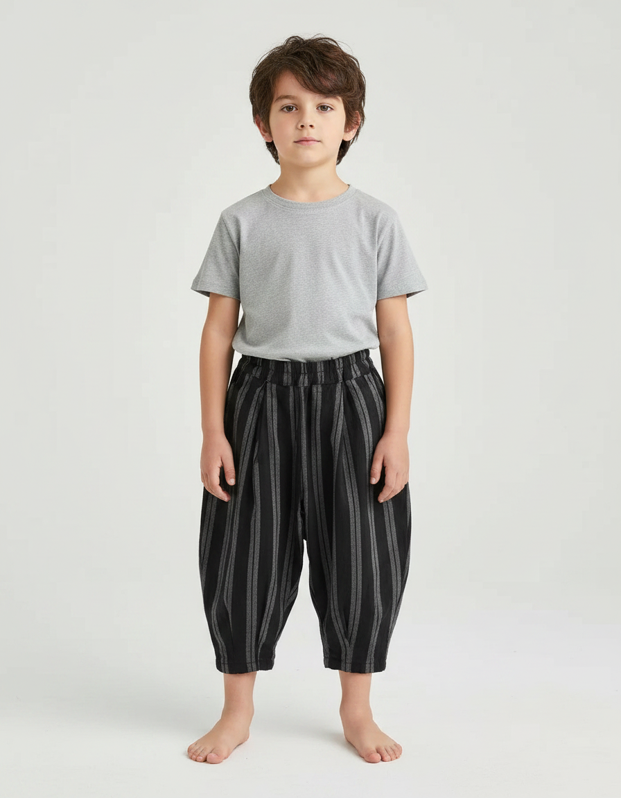 Pantalon Lin Noir Garcon - Imprimé