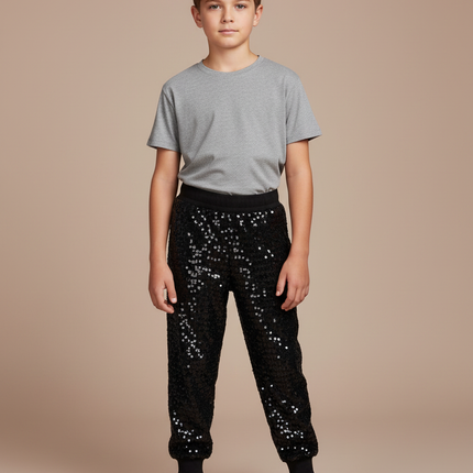 Pantalon Noir Paillettes Enfant Jogging Brillant - Polyester