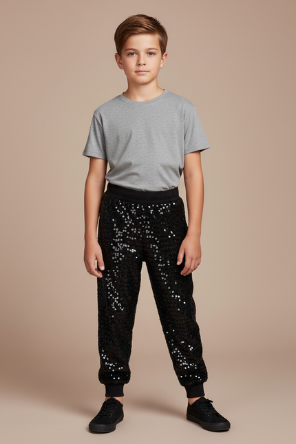 Pantalon Noir Paillettes Enfant Jogging Brillant - Polyester