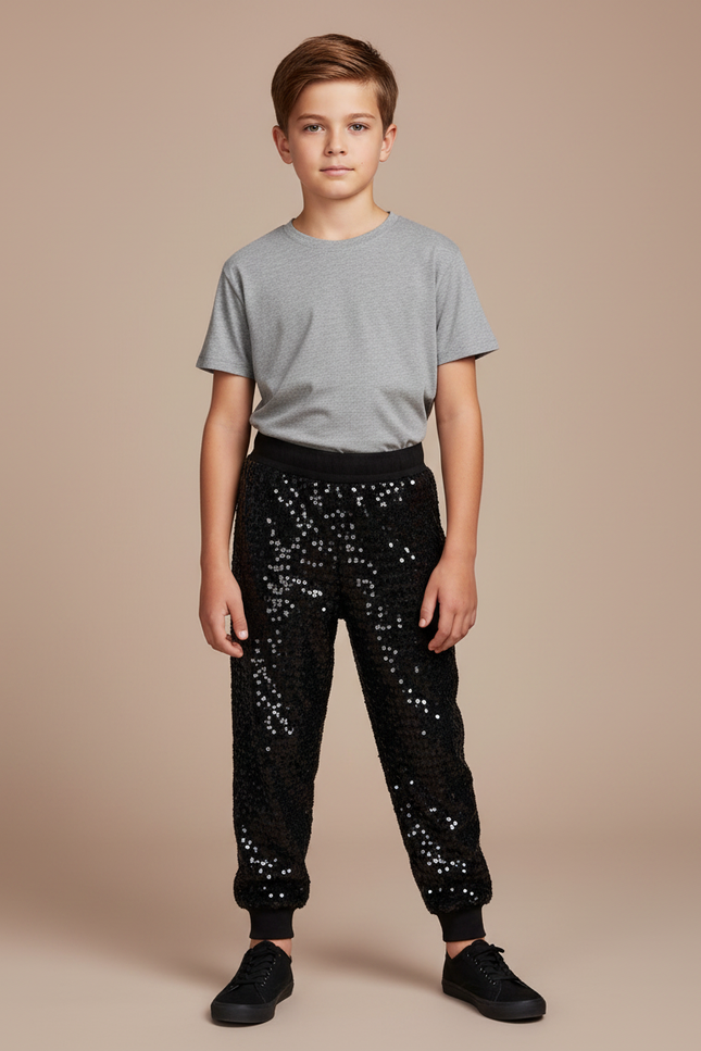 Pantalon Noir Paillettes Enfant Jogging Brillant - Polyester