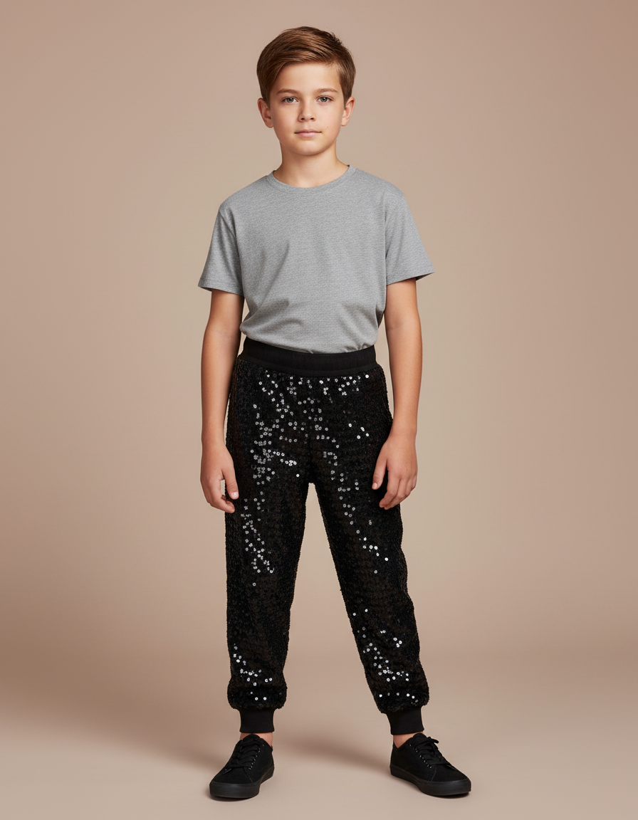 Pantalon Noir Paillettes Enfant Jogging Brillant - Polyester