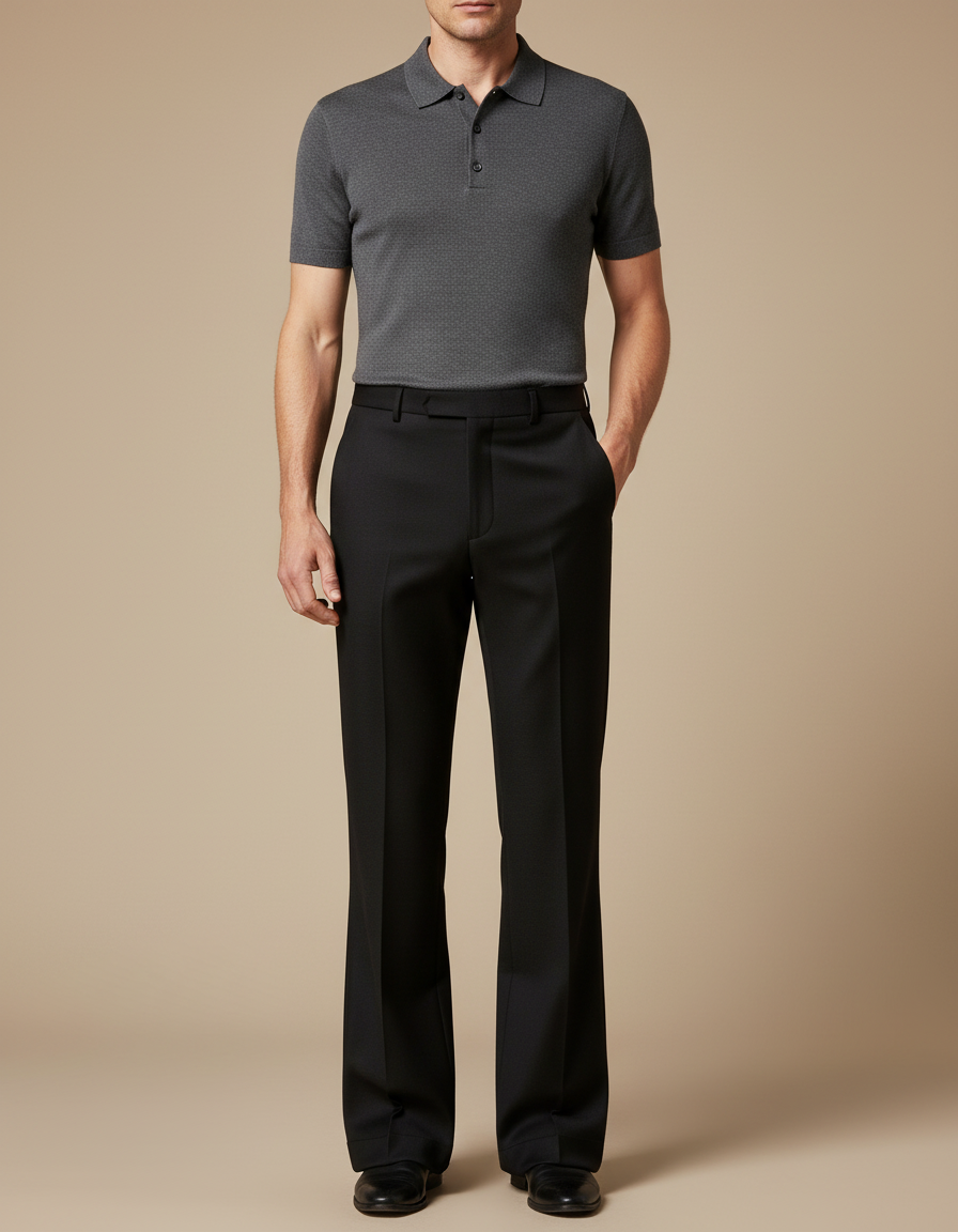 Pantalon Noir Élégant Droit Business Habillé Homme - Laine
