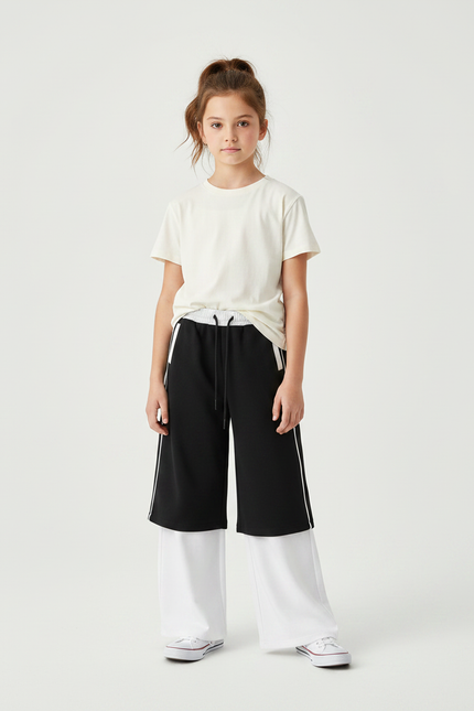 Pantalon Noir Ample Sportif Bicolore Décontracté - Multicolore Molleton