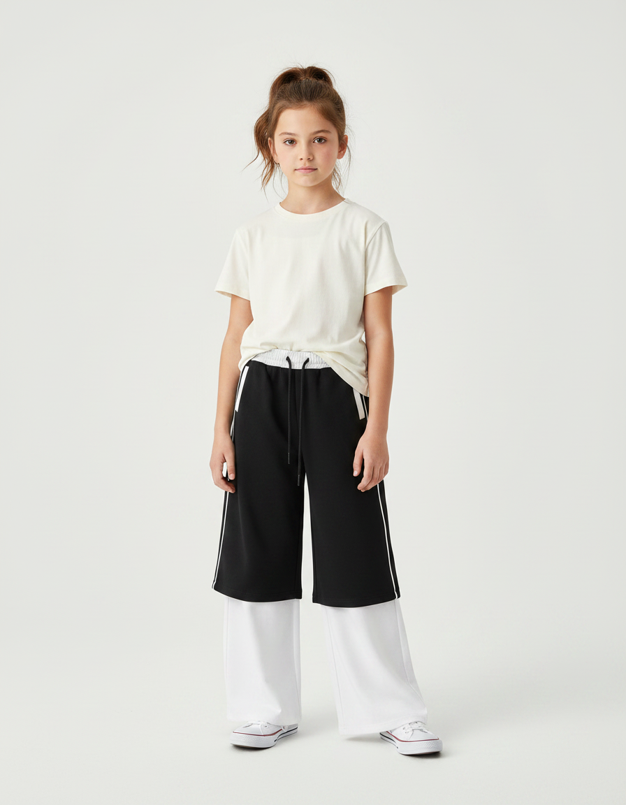 Pantalon Noir Ample Sportif Bicolore Décontracté - Multicolore Molleton