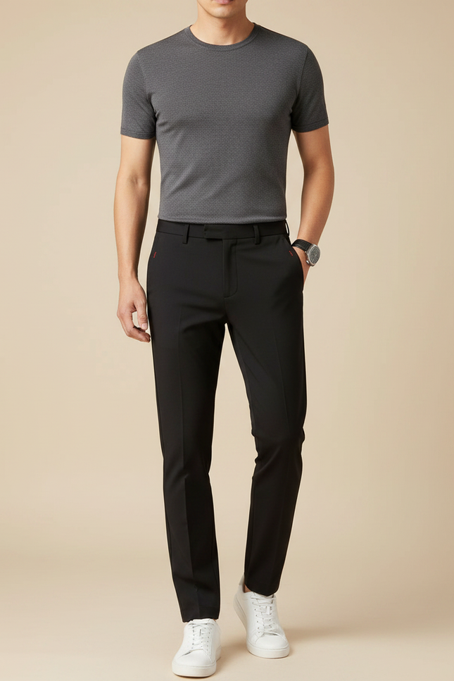 Pantalon Noir Slim Extensible Classique Élégant Homme - Polyester