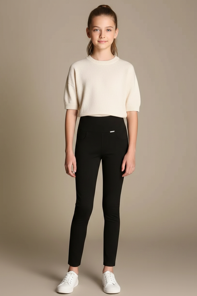 Pantalon Noir Slim Élastique Fille Confortable - Maille