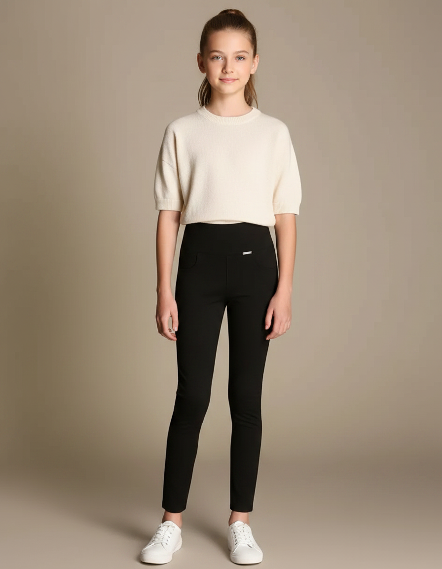 Pantalon Noir Slim Élastique Fille Confortable - Maille