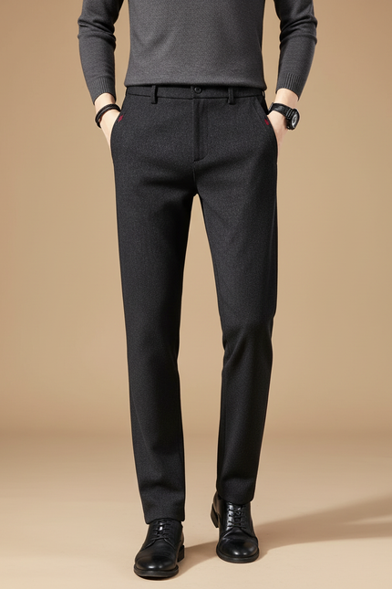 Pantalon Noir Homme Droit Élégant Décontracté Hiver - Laine