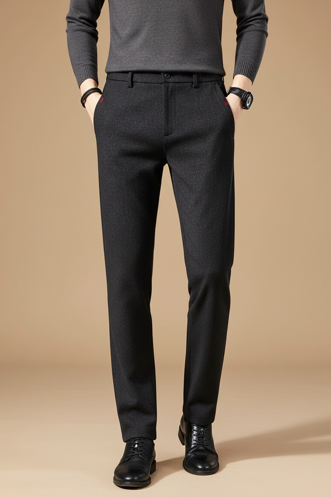 Pantalon Noir Homme Droit Élégant Décontracté Hiver - Laine