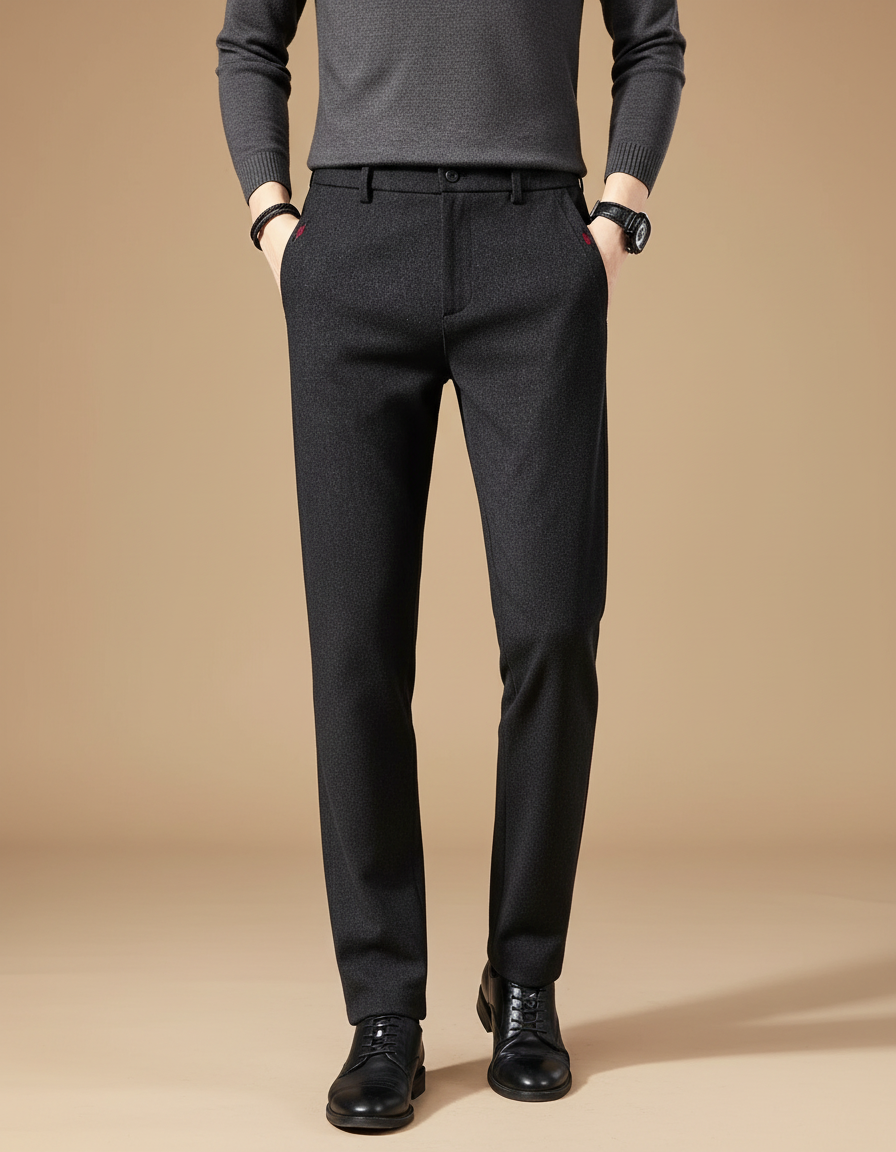 Pantalon Noir Homme Droit Élégant Décontracté Hiver - Laine