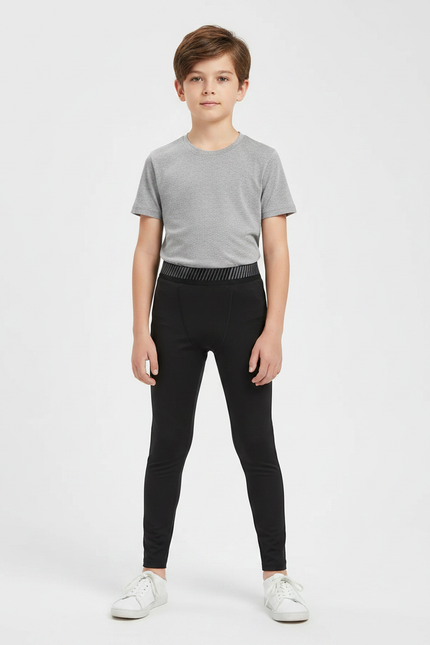 Pantalon Noir Extensible Coupe Ajustée Enfant - Polyester