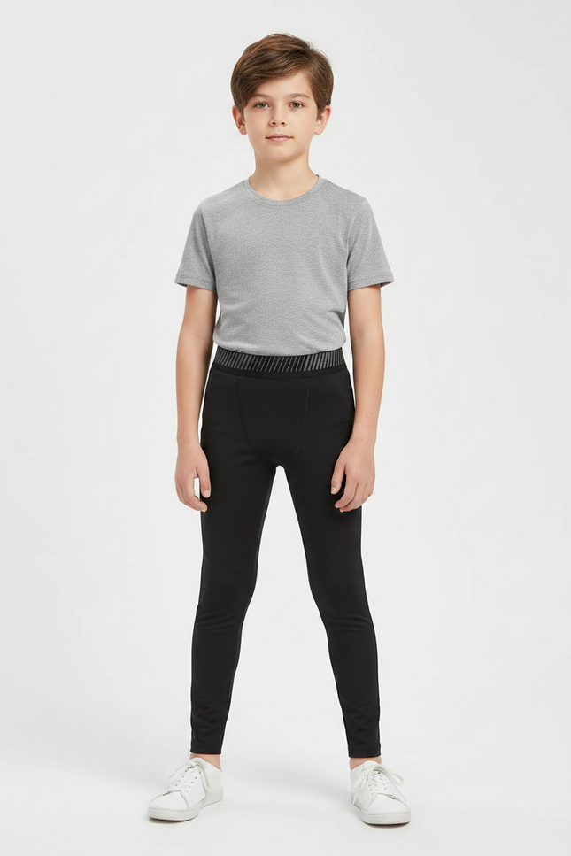 Pantalon Noir Extensible Coupe Ajustée Enfant - Polyester