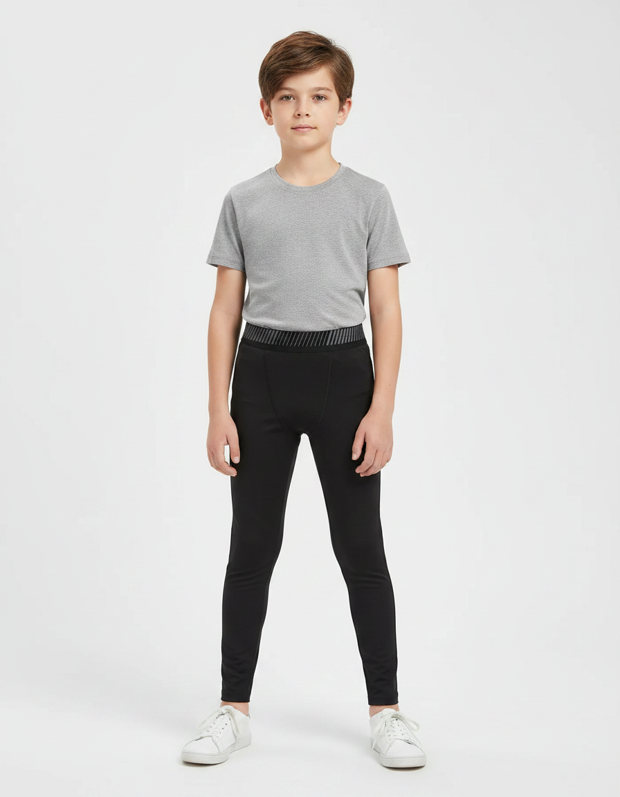 Pantalon Noir Extensible Coupe Ajustée Enfant - Polyester