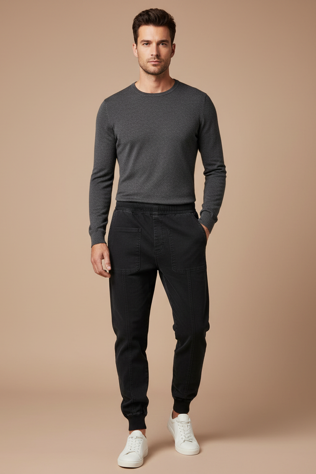 Pantalon Noir Jogger Cargo Décontracté Homme Coton