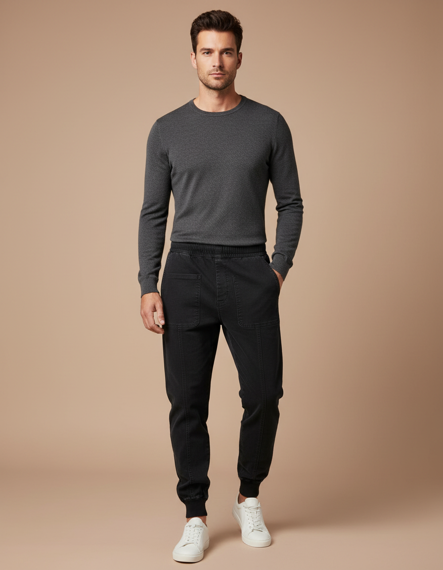 Pantalon Noir Jogger Cargo Décontracté Homme Coton