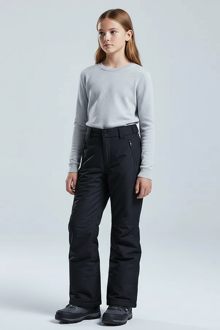 Pantalon Noir Ski Imperméable Enfant Hiver - Polyester