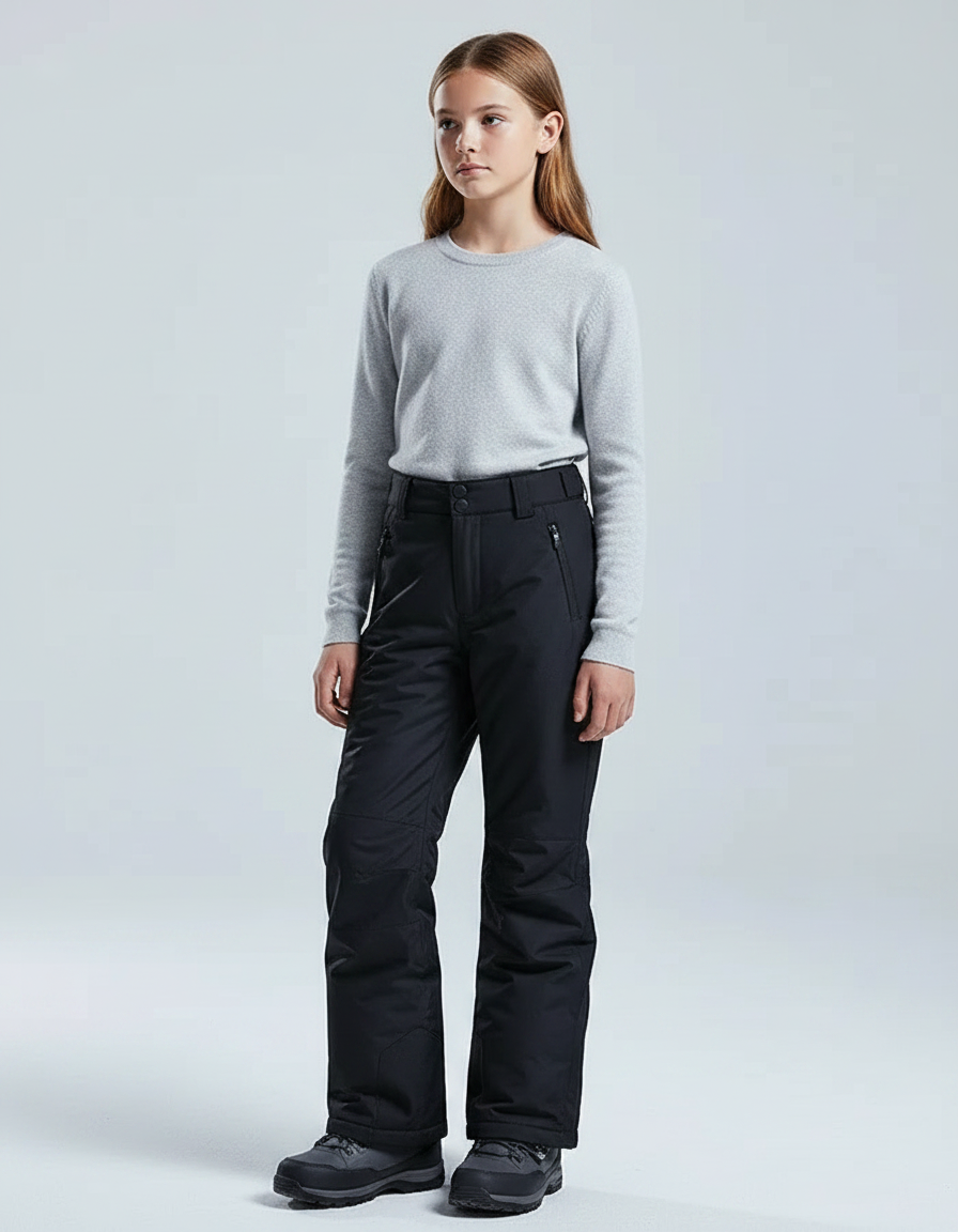 Pantalon Noir Ski Imperméable Enfant Hiver - Polyester