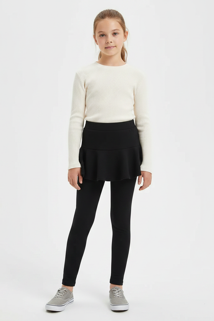 Pantalon Noir Jupe Intégrée Coton Épais Fille - Molleton