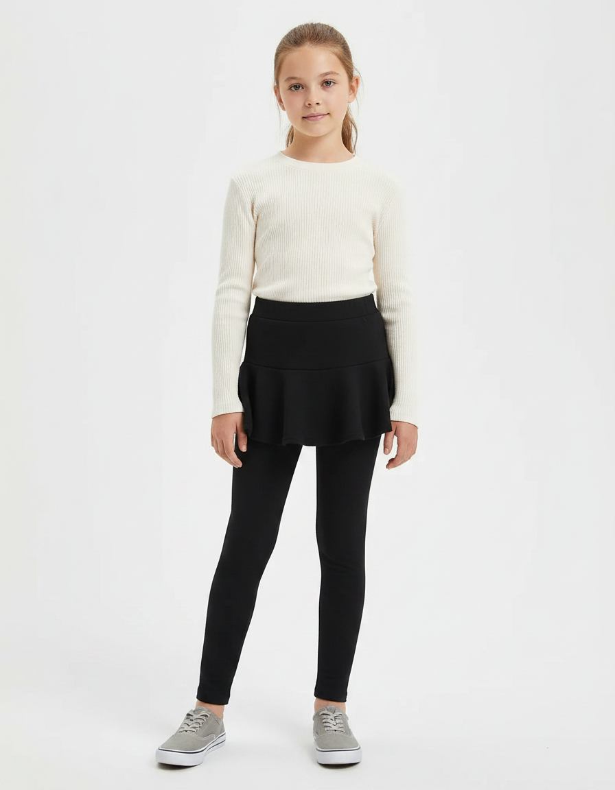 Pantalon Noir Jupe Intégrée Coton Épais Fille - Molleton