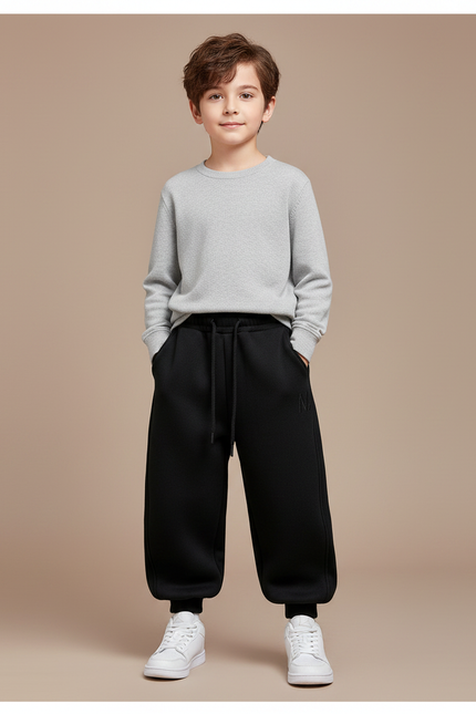 Pantalon Noir Ample Molletonné Cordon Enfant