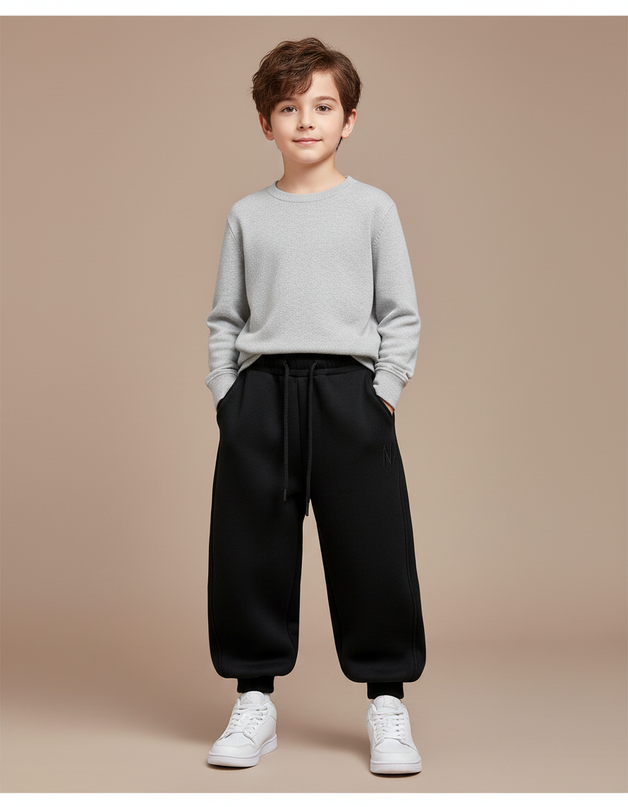 Pantalon Noir Ample Molletonné Cordon Enfant