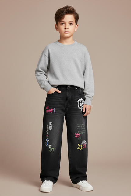 Pantalon Noir Jean Ample Graffiti Garçon