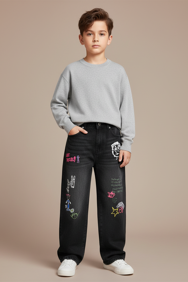 Pantalon Noir Jean Ample Graffiti Garçon