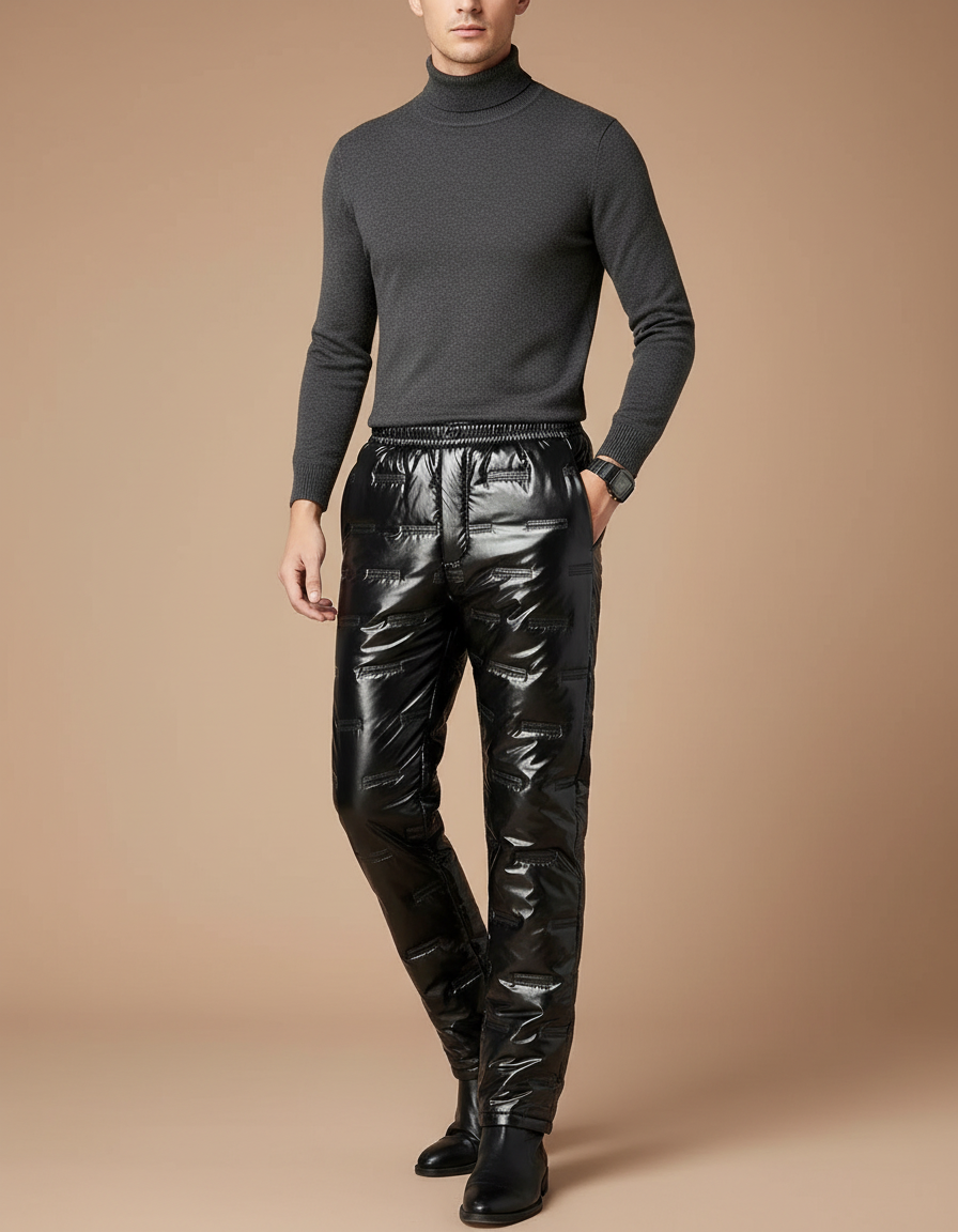 Pantalon Noir Brillant Matelassé Hiver Imperméable Homme - Polyester