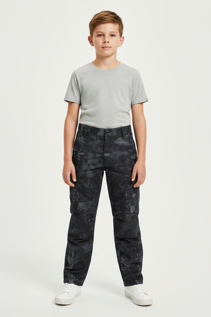 Pantalon Noir Camouflage Militaire Multi-Poches Tactique Enfant - Toile