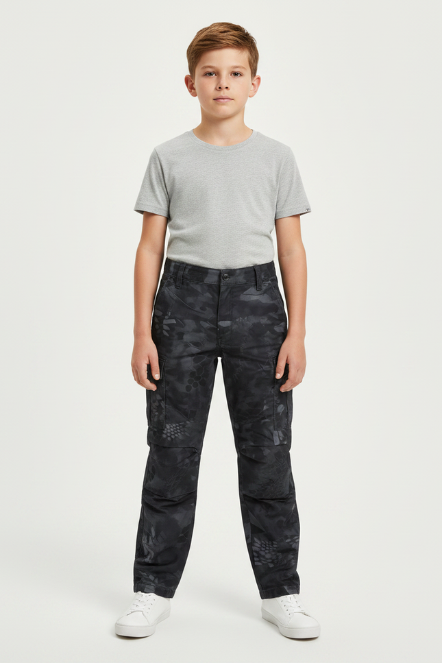 Pantalon Noir Camouflage Militaire Multi-Poches Tactique Enfant - Toile