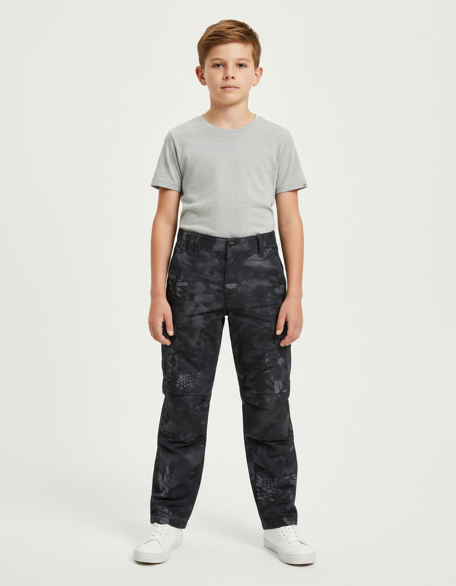 Pantalon Noir Camouflage Militaire Multi-Poches Tactique Enfant - Toile