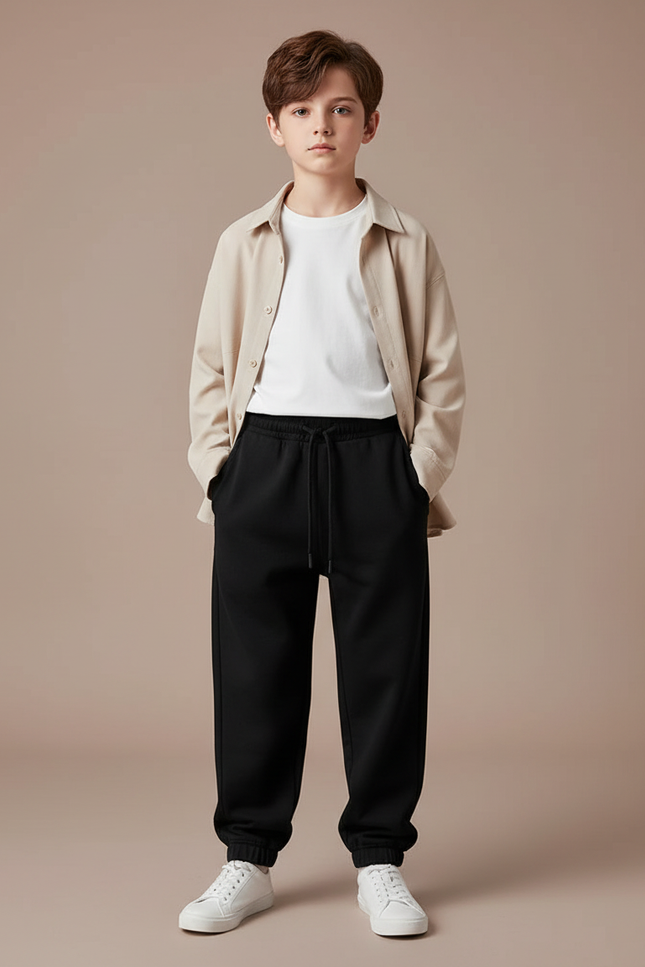 Pantalon Noir Ample Sport Décontracté Cordon Enfant - Molleton