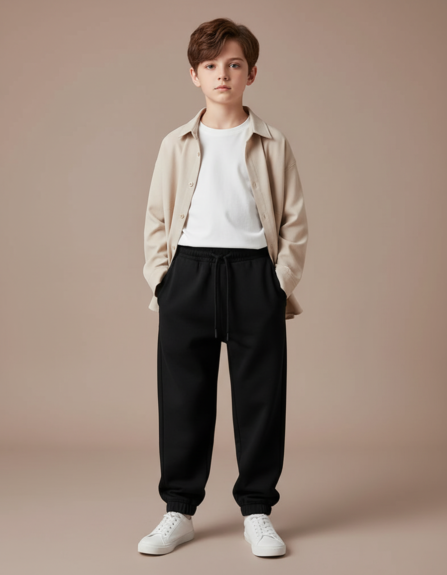 Pantalon Noir Ample Sport Décontracté Cordon Enfant - Molleton
