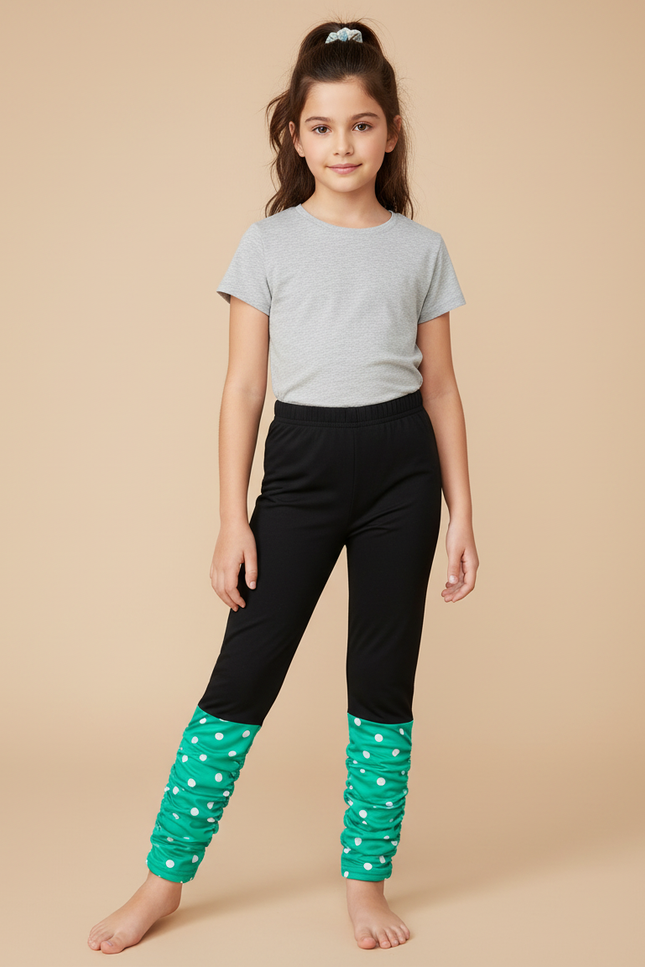 Pantalon Noir Fille Polka Dots Vert Confortable - Polyester